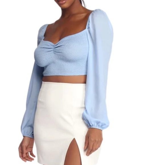 Windsor Tops - NWT Windsor light blue smocked top with sheer balloon sleeves size large